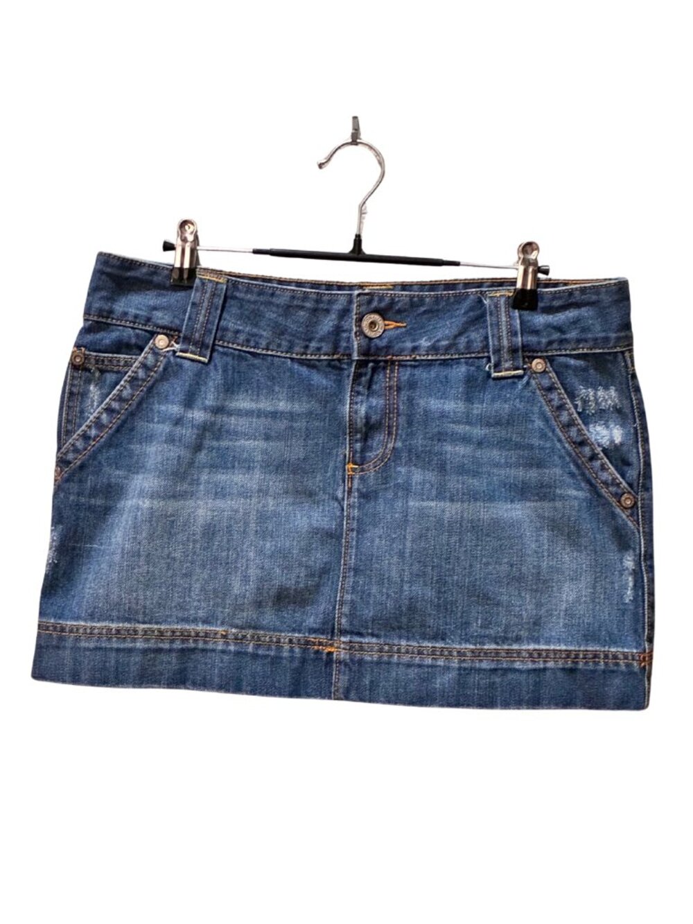 Y2K Old Navy McBling Distressed Dark Wash Mini Ultra Low Rise Skirt Summer 2006